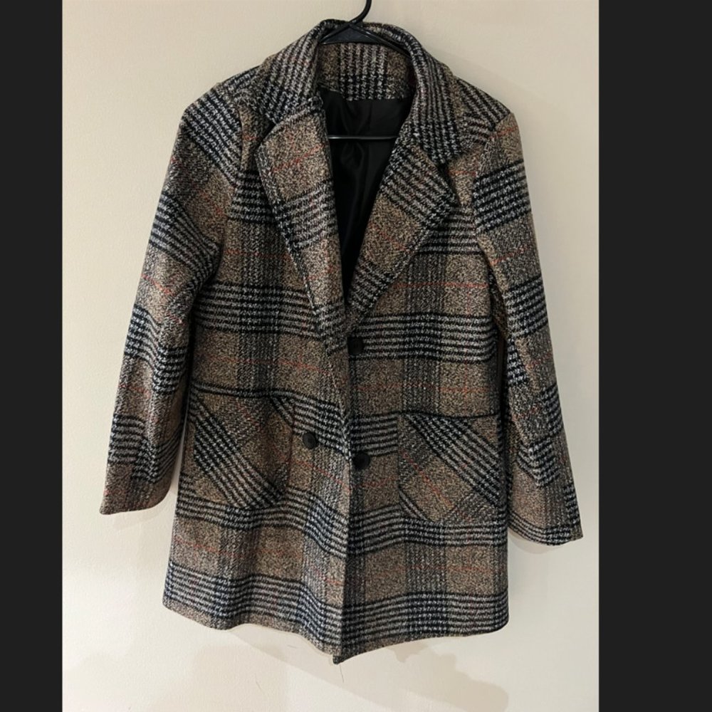 Long Plaid trench coat style jacket